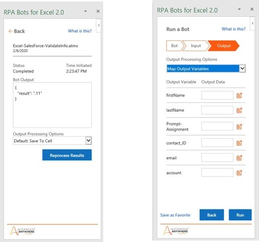 RPA Bots for Excel 2.0 feature a new user interface, support a number of options to process bot output, and let users review the bot result in detail and reprocess the bot output if needed.